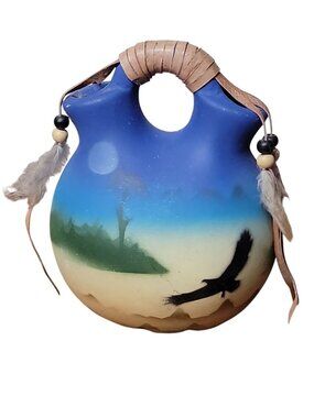 Native American Wedding Kopa Vase Feather Leather Southwest Eagle Small 4.5”
